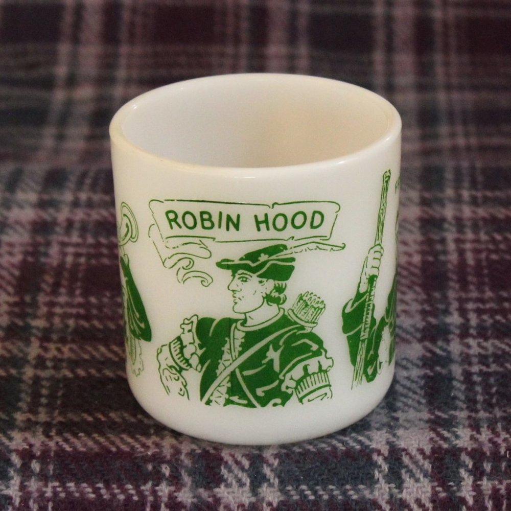 Vintage Hazel Atlas Robin Hood Milk Glass Coffee Mug